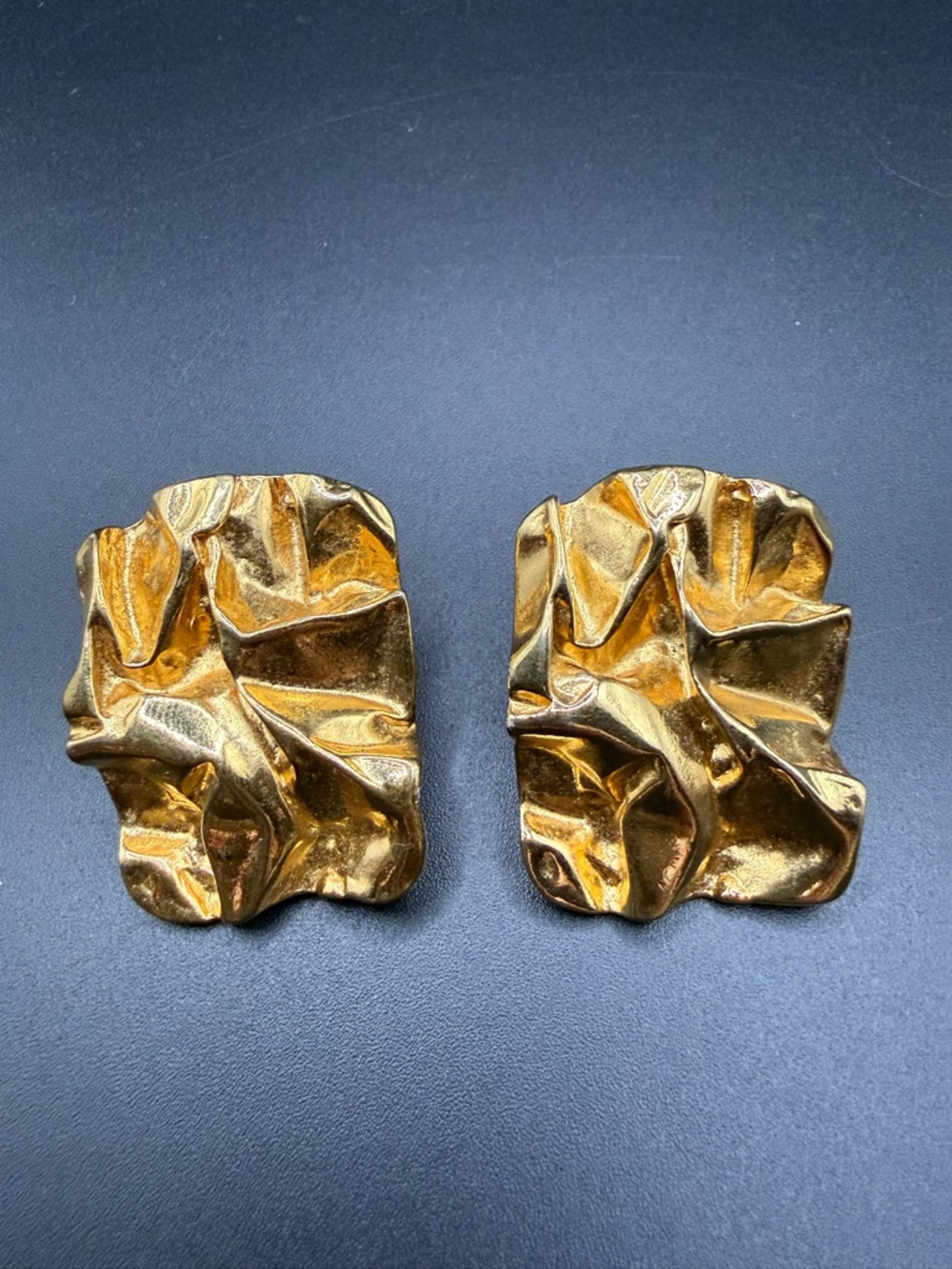 Gold-Tone Sculpted Wave Clip-On Earrings Chunky Bold
